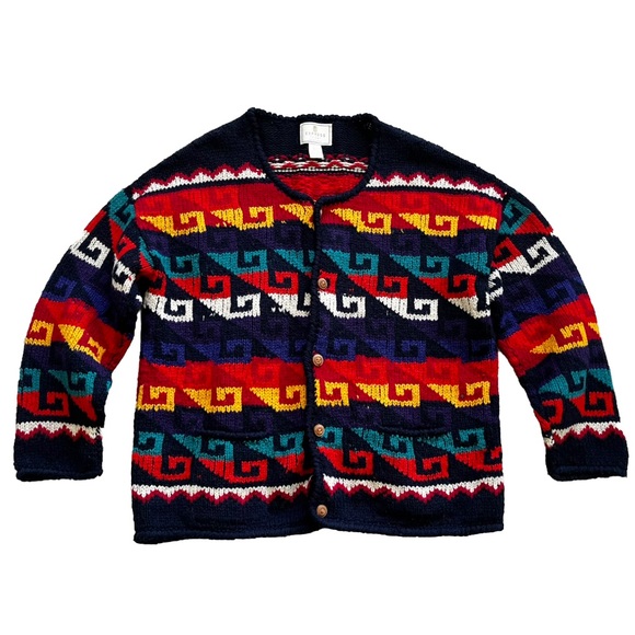 Express Tricot Sweaters - EXPRESS TRICOT HAND KNITTED 100% LAMBS WOOL VINTAGE SWEATER GEOMETRIC STYLISH